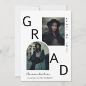 Invitation Gras GRAD photo multiple noir & blanc Graduation (Devant)