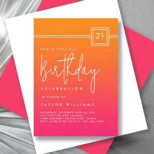 Invitation Gras Hot Rose Orange Simple Minimal 21e anniversai
