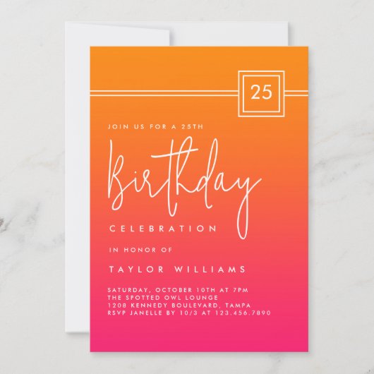Invitation Gras Hot Rose Orange Simple Minimal 25e anniversai (Devant)