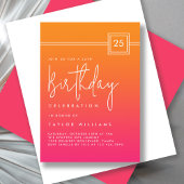 Invitation Gras Hot Rose Orange Simple Minimal 25e anniversai