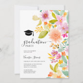 Invitation Gras jardin aquarelle fleurs graduation (Devant)