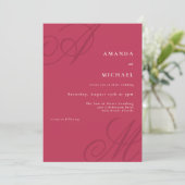 Invitation Gras Magenta Moderne Edge Élégant Mariage Monogram (Debout devant)