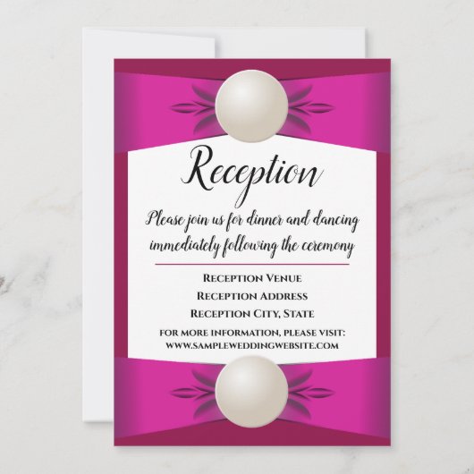 Invitation Gras Magenta Pearl Ribbon Mariage & Réception (Dos)