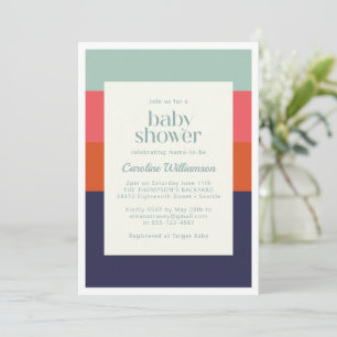 Invitation Gras Marine Bleu et Rouge Rayures Baby shower chic