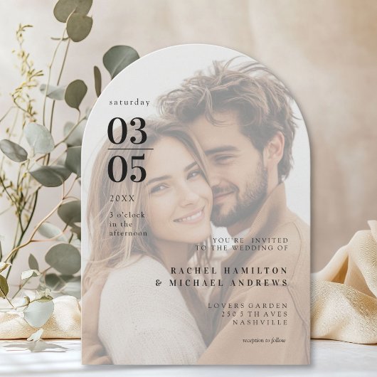 Invitation Gras, Minimal, Trending, Photo, Arc, Mariage