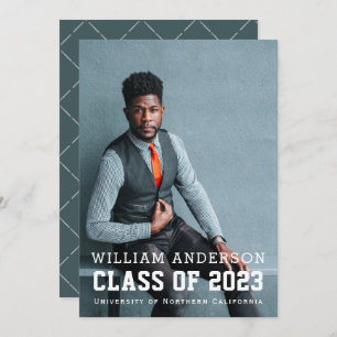 Invitation Gras minimaliste Photo Marine Blue Graduation Part