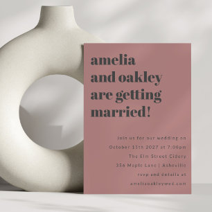 Invitation Gras minimaliste Rose Gris Retro Mariage site Web