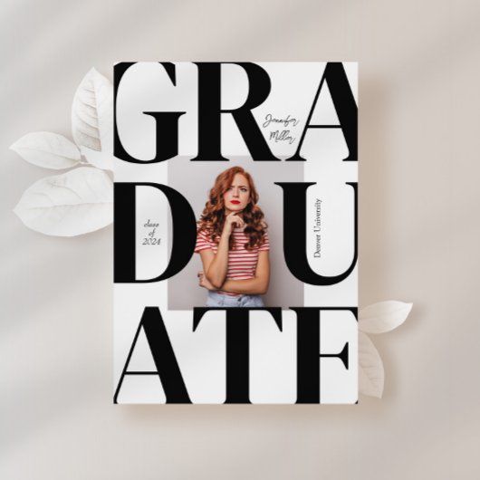 Invitation Gras Moderne Classic Photo Graduation