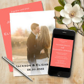 Invitation Gras moderne Coral et Mariage photo rose