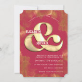 Invitation Gras Moderne Élégant Or Et Rose Mariage Magenta (Devant)