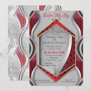 Invitation Gras moderne métal 3D Gris rouge texture look