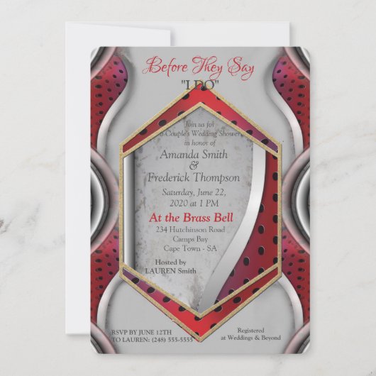 Invitation Gras moderne métal 3D Gris rouge texture look (Devant)