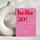 Invitation Gras moderne simple amusant rose et rouge 50e anni