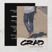 Invitation Gras moderne texte noir Boy Graduation Party Photo (Devant / Derrière)