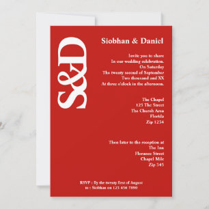 Invitation Gras Monogramme Mariage rouge et blanc