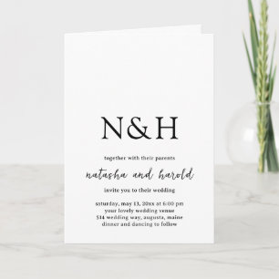 Invitation Gras Monogramme QR Code Photo Mariage moderne