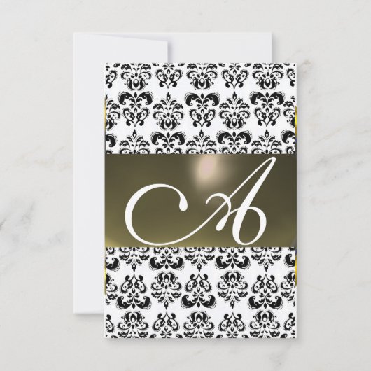Invitation GRAS NOIR BLANC DAMASK GEM MONOGRAM rsvp argent (Devant)