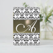 Invitation GRAS NOIR BLANC DAMASK GEM MONOGRAM rsvp argent (Debout devant)