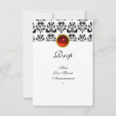 Invitation GRAS NOIR BLANC DAMASK GEM MONOGRAM rsvp argent (Dos)