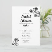 Invitation Gras noir blanc typographie Fête des mariées flora (Debout devant)