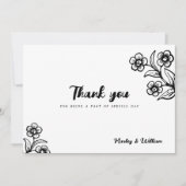 Invitation Gras noir blanc typographie Merci floral (Devant)