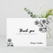 Invitation Gras noir blanc typographie Merci floral (Debout devant)