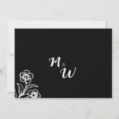 Invitation Gras noir blanc typographie Merci floral (Dos)