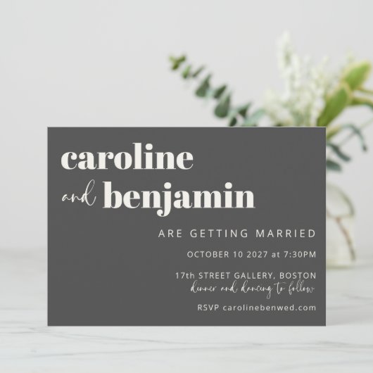 Invitation Gras noir et blanc Élégant chic Mariage moderne (Debout devant)