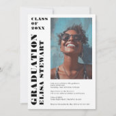 Invitation Gras Noir et Blanc Moderne 4 photos Graduation (Devant)