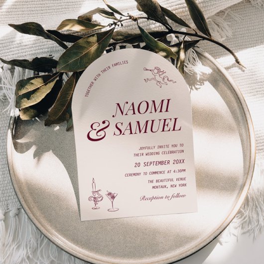 Invitation Gras Noms Arch Blush Wine Mariage