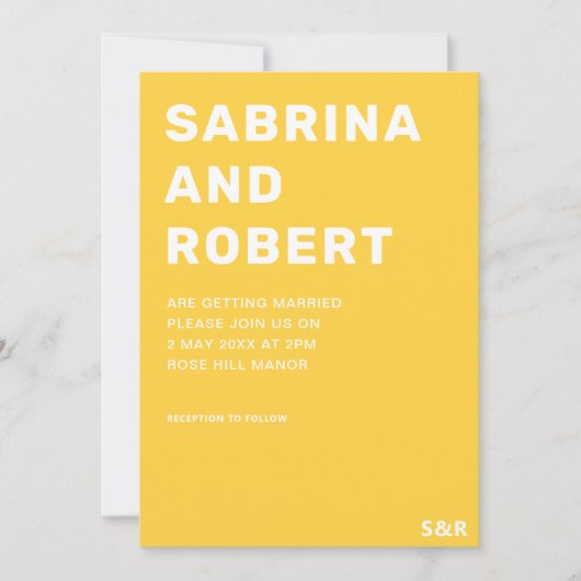 Invitation Gras Noms modernes Typographie Mariage jaune (Devant)