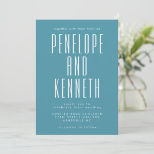 Invitation Gras Noms Typographie rétro Mariage Turquoise colo