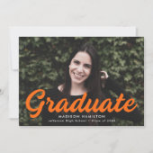 Invitation Gras Orange Script Photo Graduation Party (Devant)