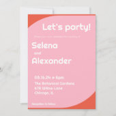 Invitation Gras Retro Bright Orange et Mariage rose (Devant)