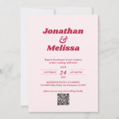 Invitation Gras Retro Chic Viva Magenta Pink QR Code Mariage (Devant)
