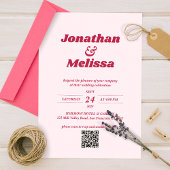 Invitation Gras Retro Chic Viva Magenta Pink QR Code Mariage