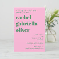 Gras Retro rose et vert Simple Bat mitzvah