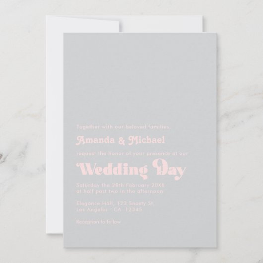 Invitation Gras Retro Typographie Blush et Grey Mariage (Devant)