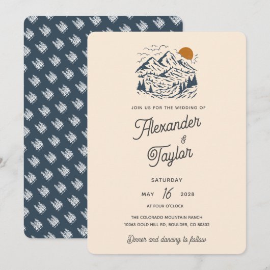Invitation Gras Retro Vintage Mariage paysage de montagne (Devant / Derrière)