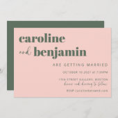 Invitation Gras rose et vert Élégant chic Mariage moderne (Devant / Derrière)