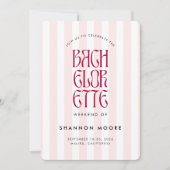 Invitation Gras Rose Magenta Stripes Bachelorette Week-end (Devant)