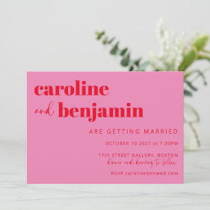 Invitation Gras rose vif et rouge chic Mariage moderne