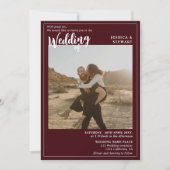 Invitation Gras rouge bordeaux mariage script photo code Qr (Devant)