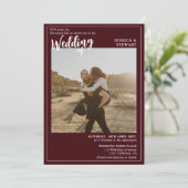 Invitation Gras rouge bordeaux mariage script photo code Qr (Debout devant)