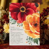 Invitation Gras Rouge et Jaune Floral Mariage élégant