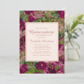 Invitation Gras Rouge Vin Lacy Rose Floral Quinceañera (Debout devant)