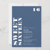 Invitation Gras simple blanc bleu doux 16 anniversaire (Devant)