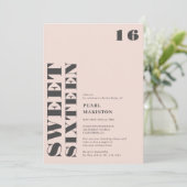 Invitation Gras simple gris pastel rose doux 16 anniversaire (Debout devant)