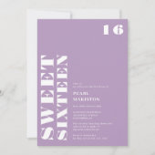 Invitation Gras simple lavande blanche douce 16 anniversaire (Devant)