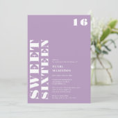 Invitation Gras simple lavande blanche douce 16 anniversaire (Debout devant)